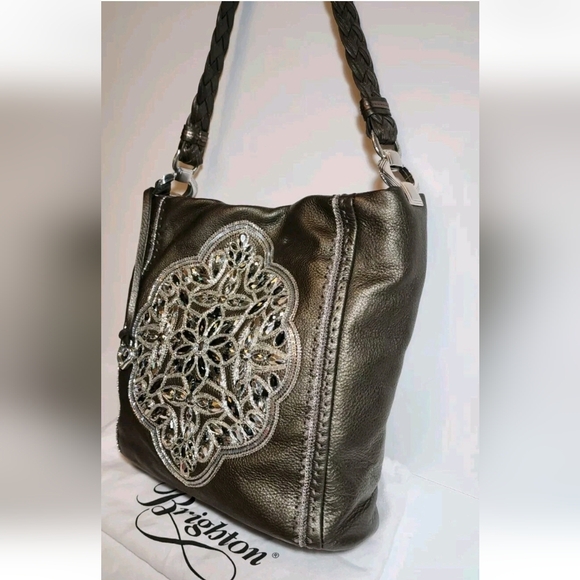 Brighton Metallic Pewter Anju Masterpiece Collection Leather Shoulder Bag EUC - Picture 5 of 13